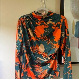 Floral Long Sleeve Top - Green and Orange